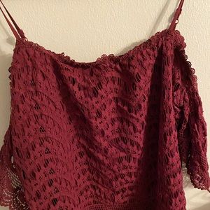 Maroon OTS lace top